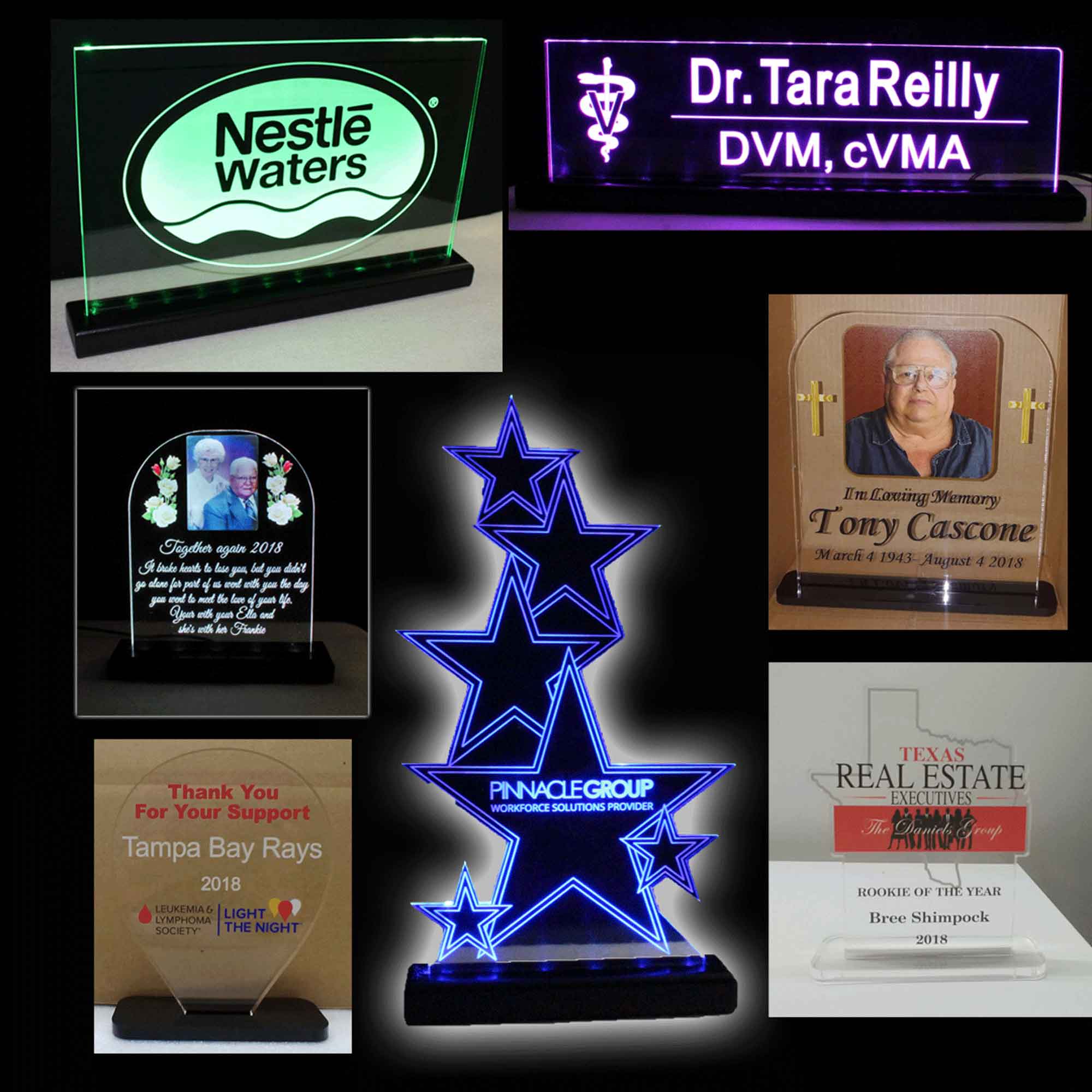 LED Name Plates, Desk Signs, Awards and Plaques